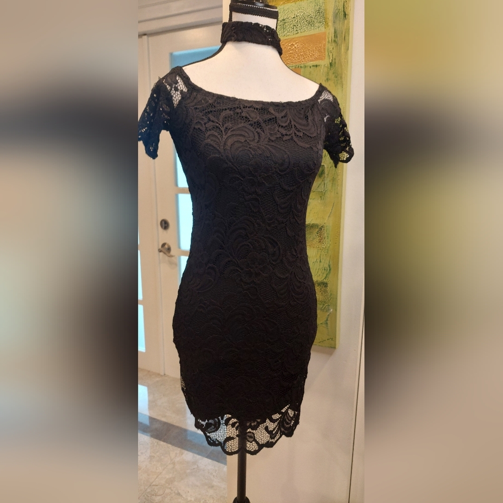 Ambiance Black Lace Long Sleeve Dress